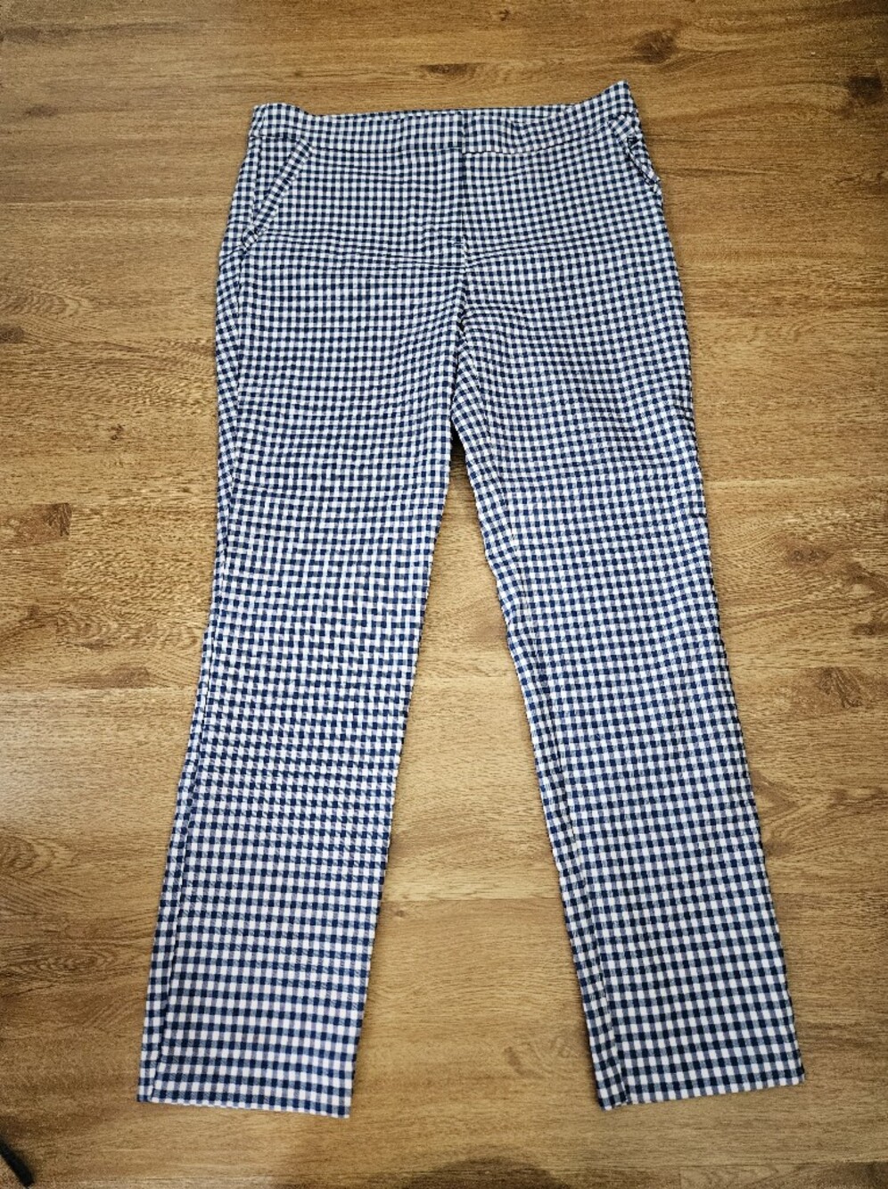 Cynthia Rowley Navy and White Gingham Chinos